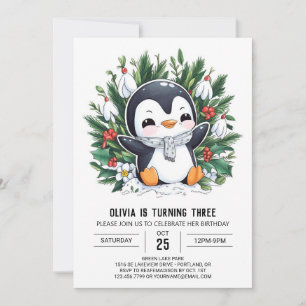 Convites Pradaria Digital do Pastel Snow Penguin