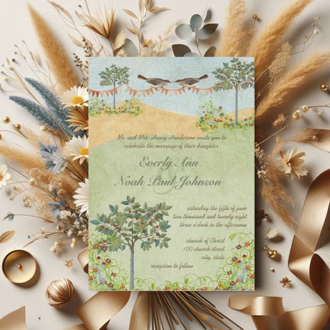 Convites Prado de Árvore de Casamento Amarelo e Verde (Criador carregado)