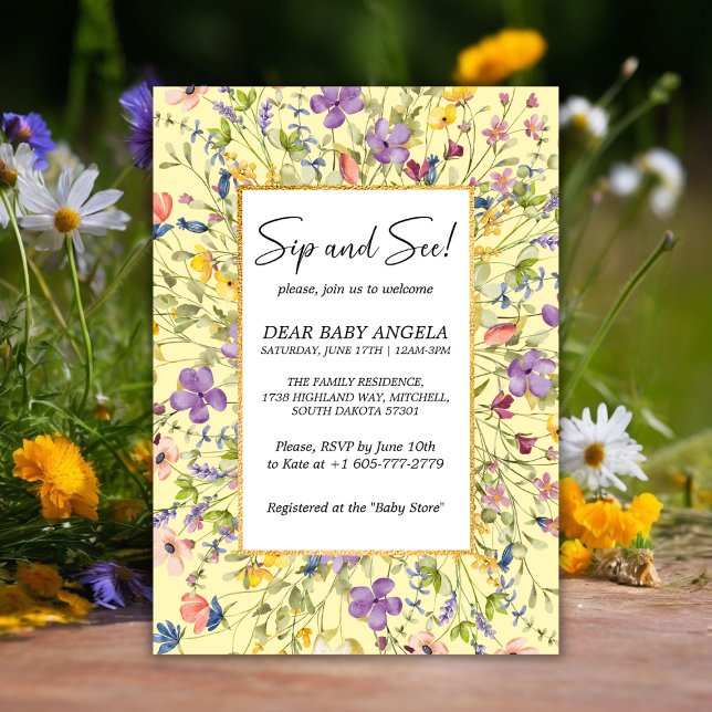 Convites Prado de Flores Silvestres de Verão Sip And See (Summer Wildflower Meadow Sip And See Invitation!)