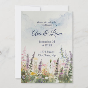 Convites Prado de Flores Silvestres em Aquarela   Casamento