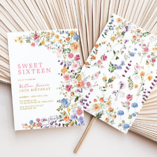 Convites Prado de Flores Silvestres em Aquarela Sweet 16