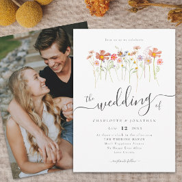 Convites Prado de Flores Silvestres Foto com Letra Boho Ele