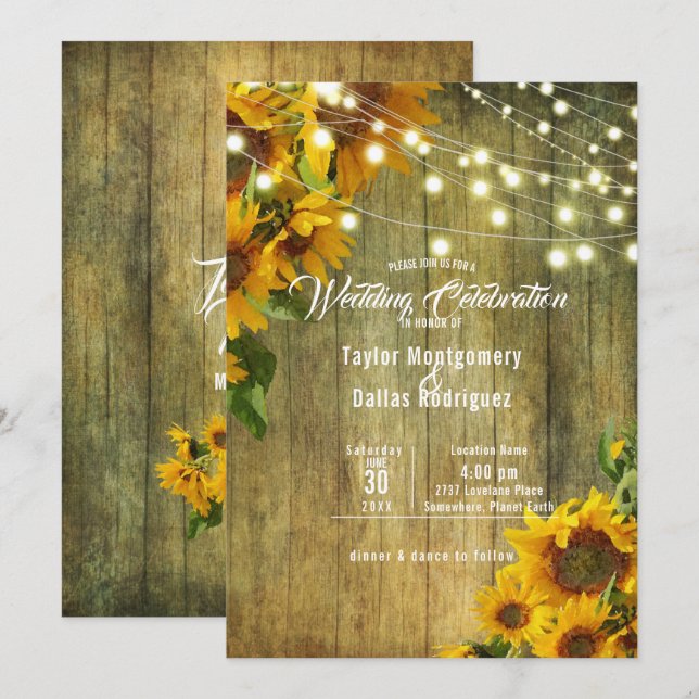Convites Prado de Girassóis | Design Floral Rústico (Frente/Verso)