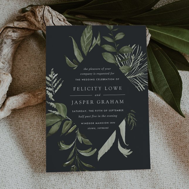 Convites Prado de inverno | Casamento de Folhagem de Aquare (Dark moody botanical wedding invitations)