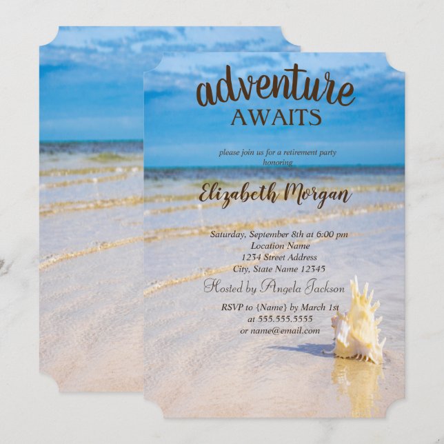 Convites Praia Adorável,Ondas,Festa de Reforma de Conchas (Frente/Verso)