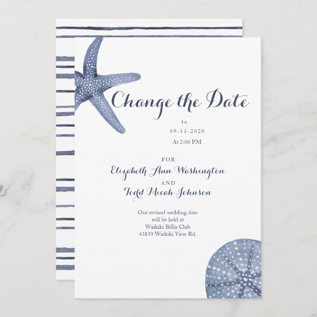 Convites Praia Alterar a Placa de Aquarela de Data (Frente/Verso)