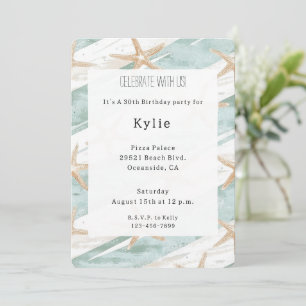 Convites Praia Aqua Mint Starfish Strike Aniversário