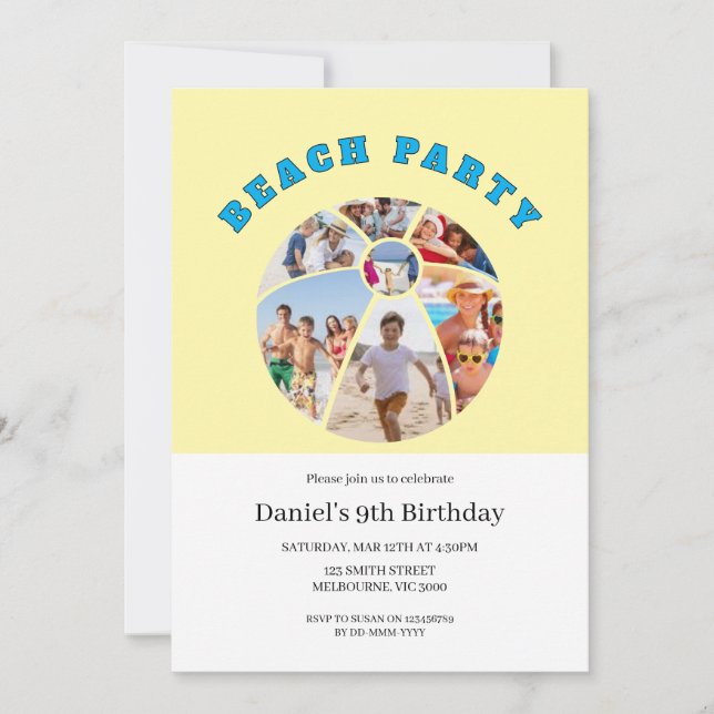 Convites Praia Ball Shape Photos Beach Party (Frente)