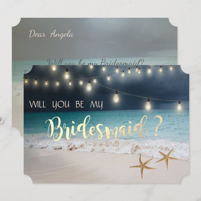 Convites Praia Casamento das Seastars Luzes Bridesmaid Card (Frente/Verso)