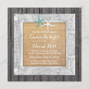 Convites Praia Casamento Vintage Wood Frame Starfish