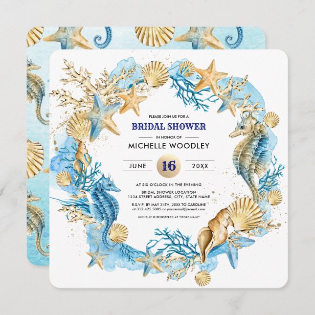 Convites Praia | Chá de panela de conchas marinhas (Frente/Verso)