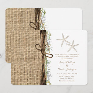 Convites Praia Costeira Rústica Estrela-do-Mar aniagem e Fo