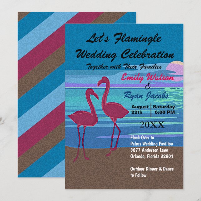 Convites Praia da Celebração do Casamento Flamingle do vamo (Frente/Verso)