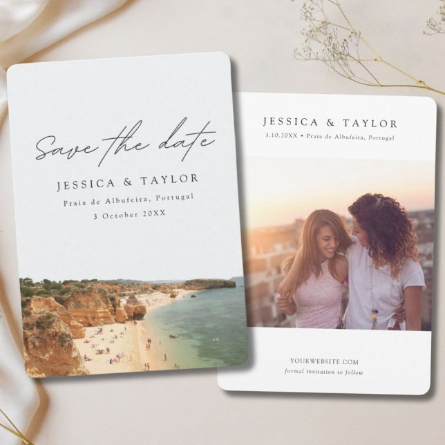 Convites Praia de Albufeira Portugal Foto Save the Date (Praia de Albufeira Portugal Photo Save the Date Invitation)