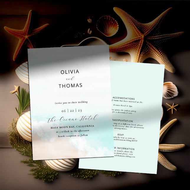 Convites Praia de Ondas Tropicais Elegante Tudo em Um Casam (Criador carregado)
