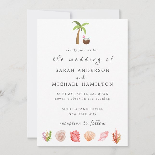 Convites Praia de Verão com Aquarela Moderna (Frente)