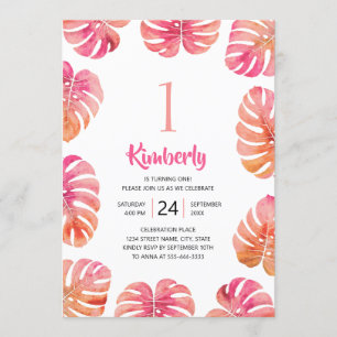 Convites Praia de Verão Rosa-Rosa do primeiro aniversario T