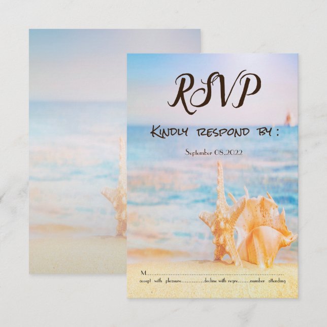 Convites Praia, Estrela-do-mar, Concha RSVP (Frente/Verso)