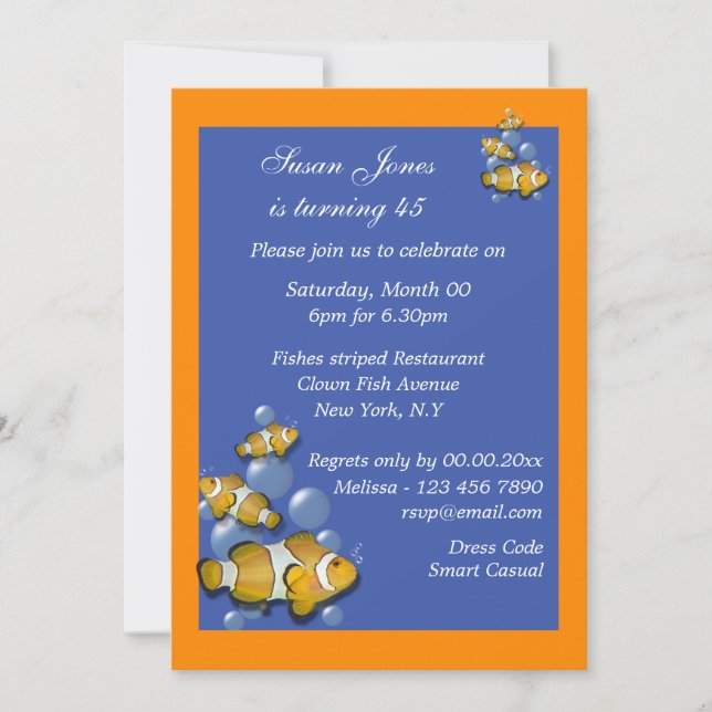 Convites Praia laranja azul aniversário PERSONALIZAR (Frente)