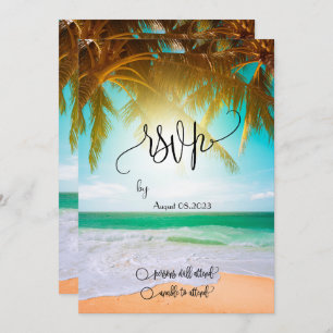 Convites Praia,Palm,Sun,String Lights Script RSVP