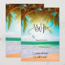 Convites Praia,Palmeira,Sol,Luzes de Corda Script RSVP  