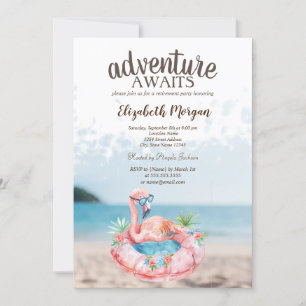 Convites Praia Pink Flamingos Retirement Party