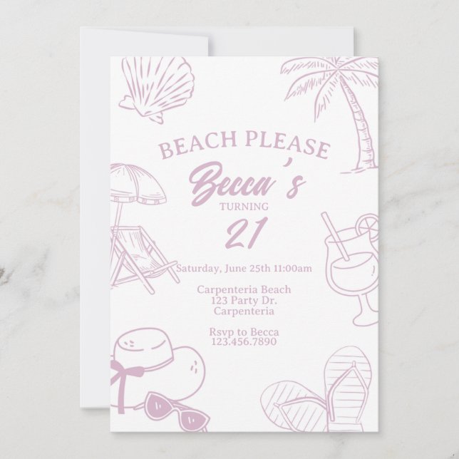 Convites Praia Por Favor, Festa Adulto, Festa na Praia, Fes (Frente)