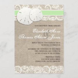 Convites Praia Rustic Burlap Lace Casation Green