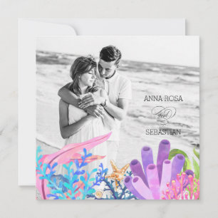 Convites *~* Praia sob o Mar AR7 QR RSVP PHOTO WEDDING