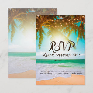 Convites Praia,Sol,Palmeira,Luzes de Corda RSVP