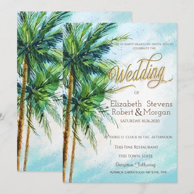 Convites Praia Tropical, Casamento de Palms (Frente/Verso)