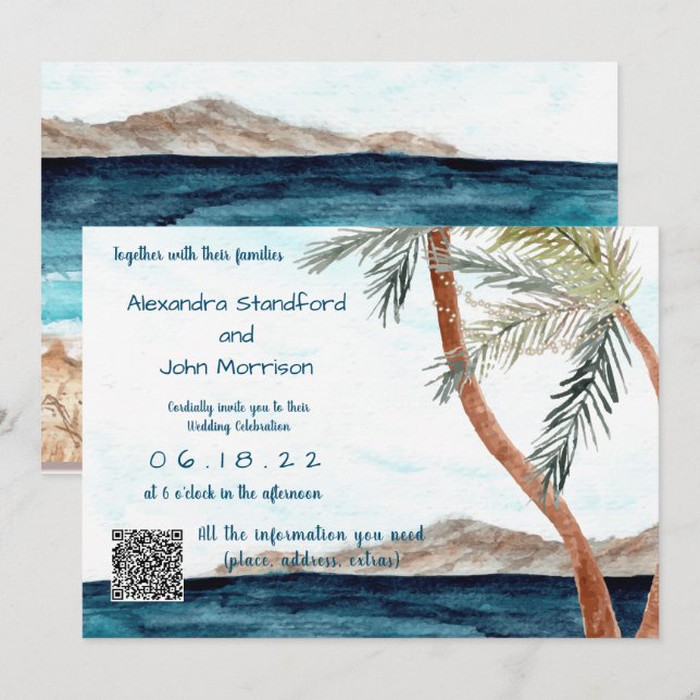 Convites Praia Tropical com Casamento de Luzes (Frente/Verso)