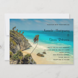 Convites Praia Tropical com Palmeiras ao Vento Casamento