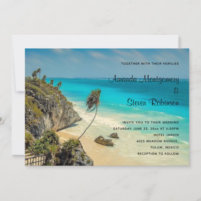 Convites Praia Tropical com Palmeiras ao Vento Casamento (Frente)