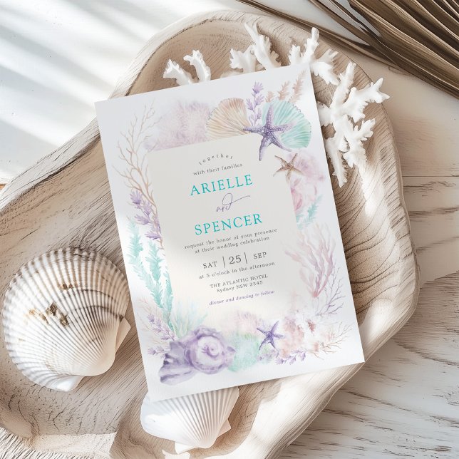 Convites Praia Tropical de Casamento do Oceano Turquesa lav (Criador carregado)