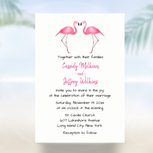 Convites Praia Tropical de Verão do Casamento Flamingo Rosa (Criador carregado)
