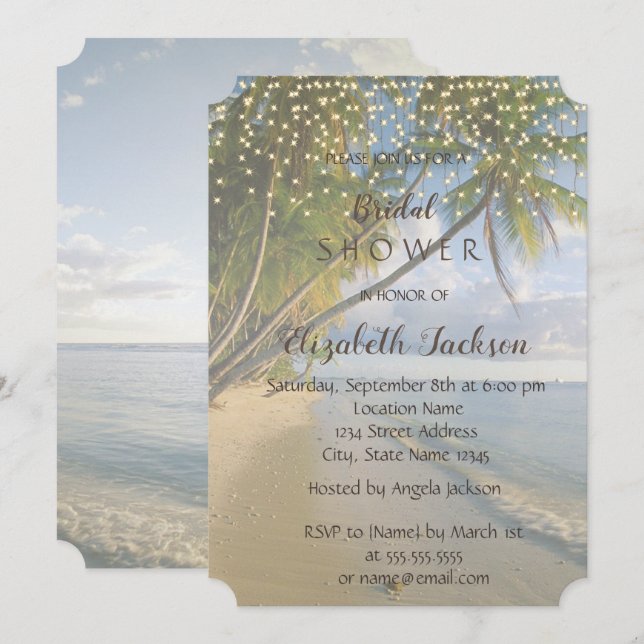 Convites Praia Tropical, Palm, Chá de panela das Luzes de C (Frente/Verso)