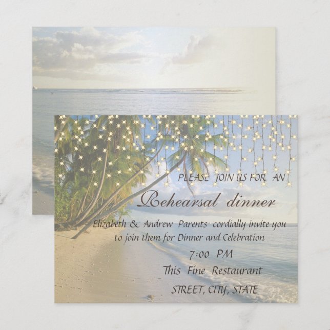 Convites Praia Tropical,Palm,Janto de Ensaio de Luzes de Co (Frente/Verso)
