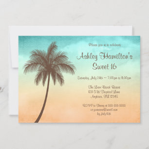 Convites Praia Tropical Palm Tree Sweet 16