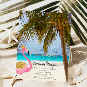 Convites Praia Tropical,Palmeira,Flamingo  Quinceañera