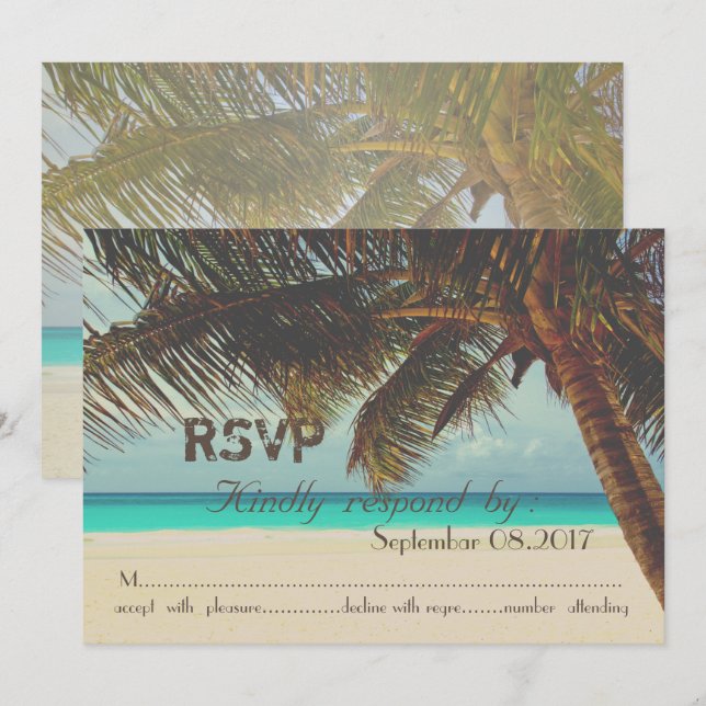 Convites Praia,Tropical,Palmeira   RSVP (Frente/Verso)