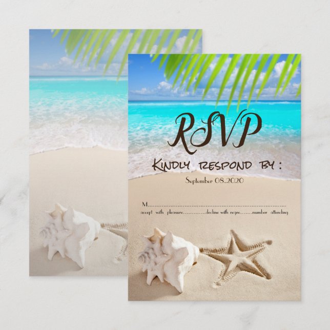 Convites Praia Tropical, Seastar, RSVP de Seashell (Frente/Verso)
