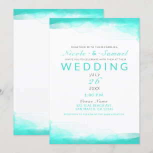 Convites Praia Verde Água Azul Aquarela Casamento Moderno