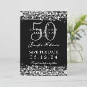 Convites Prata 50º aniversário Salve a data com detalhes