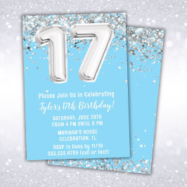 Convites Prata Azul Claro 17ª Festa de aniversário