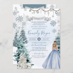 Convites Prata Azul Claro Inverno Neve Doce 16 Aniversário