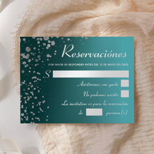 Convites Prata azul RSVP, espanhóis Reservacion de