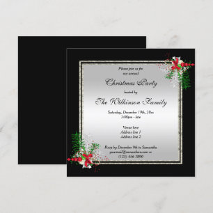 Convites Prata brilhante e preto, decoração do canto Natal