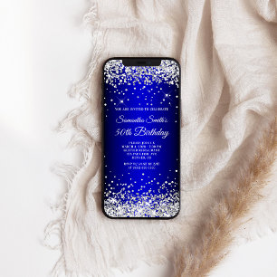 Convites Prata Brilho Azul Ombre 50º Aniversário