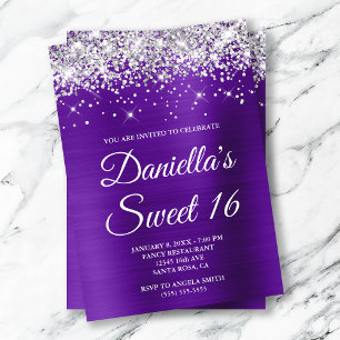 Convites Prata Brilho Índigo Roxo Papel Laminado Sweet 16